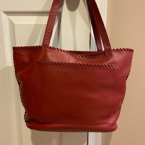 YSL Red Pebble Leather Tote Bag - Picture 2 of 16